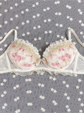 US-34B/JP-C75 Japanese Brand Cute Floral Rose Embroidery Push Up Bra Girls